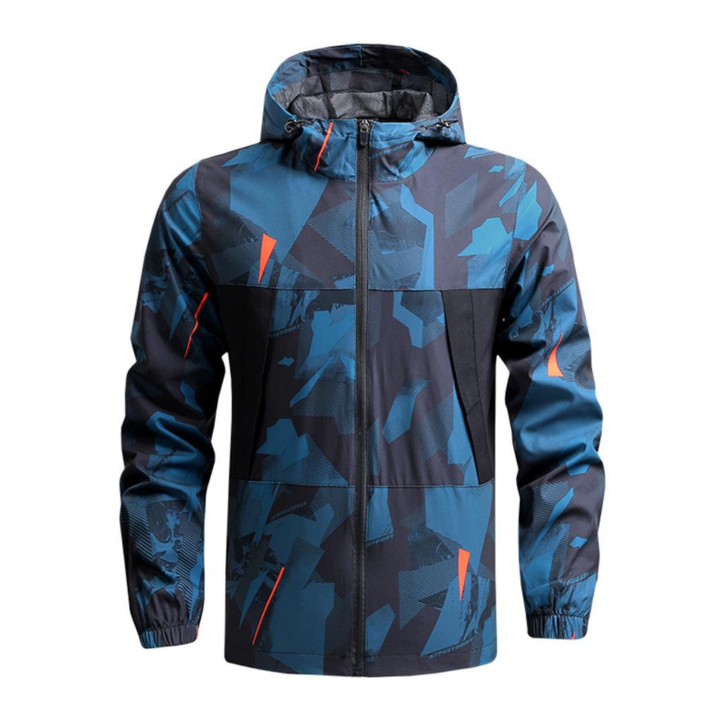 Men's Outdoor Casual Hooded Printed Jacket, Light, Quick-drying, Windproof And Waterproof Sports Windbreaker Jacket