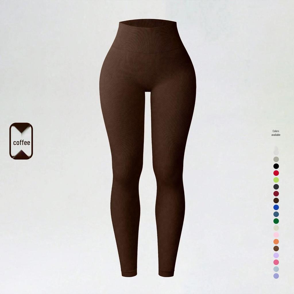 Ribbed High-Waist Seamless Yoga Pants - European/American Autumn/Winter Fitness Leggings