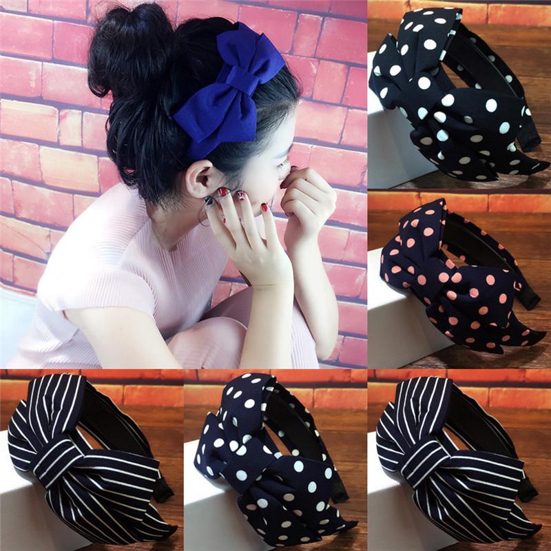 Duża kokardka z szeroką wstążką z pałąkiem na głowę Śliczna damska opaska w kropki