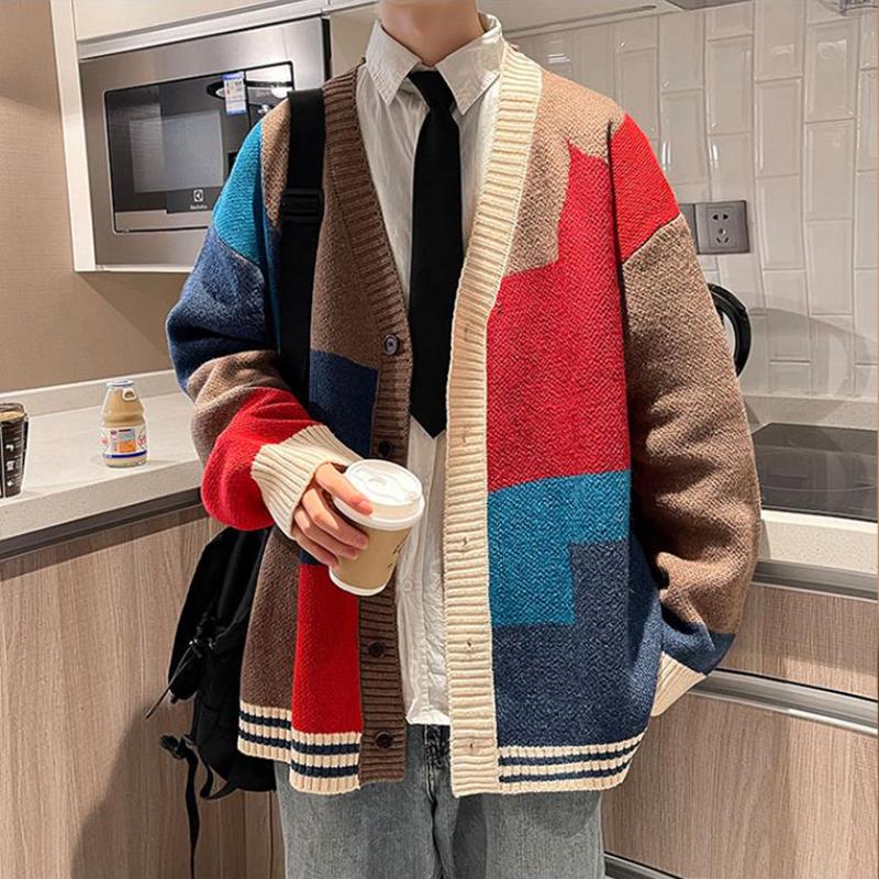 Herfst en Winter Koreaanse Stijl Mode Gebreide Cardigans Trui Patchwork Kleur Koppel Heren Casual Trendy Jassen Jas Herenkleding
