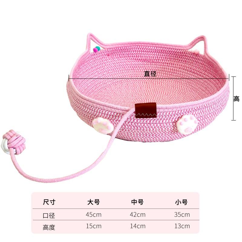 Cama para Gatos de Ratán Tejida a Mano con Rascador Bola Interactiva Cuerda de Algodón Lavable Nido para Mascotas de Todas las Estaciones Gatos