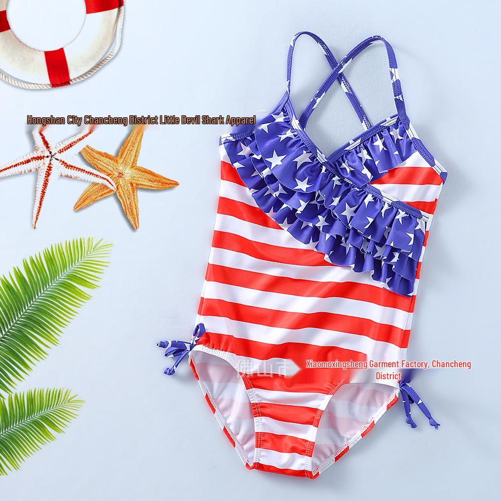 Girls  Independence Day Swimsuit: Lace Stars and Stripes 140/146