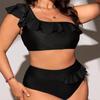 2024 Ruffle One-Shoulder High-Waisted Plus Size Bikini Swimsuit