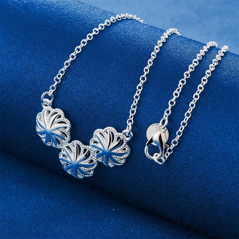 925 Sterling Silver 16-30 Inch Exquisite 3-flower Pendant Necklace for Women's Wedding Fashion Gifts, Jewelry Accessories