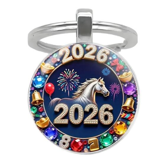 Year of Horse Keychain 2026 Zodiac Design Compact Good Luck Key Chain Pendant with Bells Metal Frame Holiday Decoration
