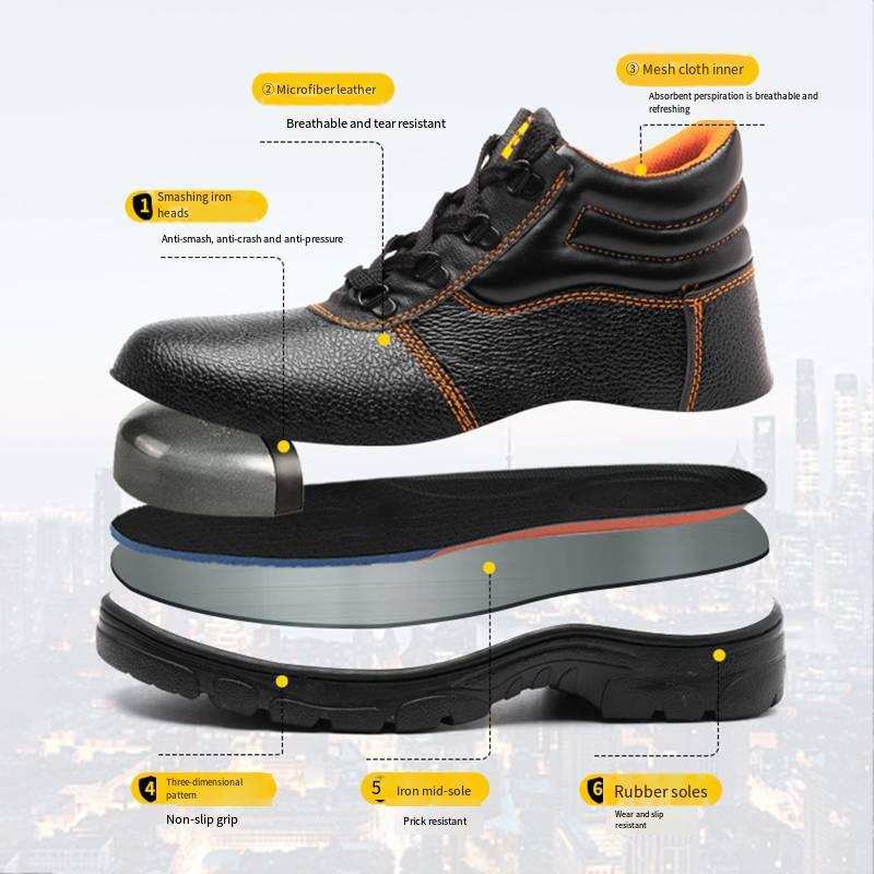 Oulylan Male Anti Smashing Work Footwear Solid Color Steel Toe Security Shoes Puncture Proof Waterproof Safety Boots for Men