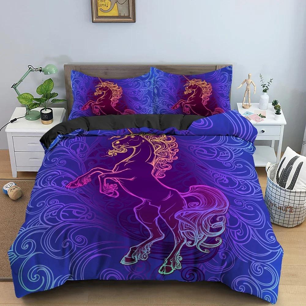 Cartoon Animal Unicorn Bedding Set Bedclothes Kid's Bedroom Duvet Cover Set Pillowcase King Queen Twin Size Home Texture