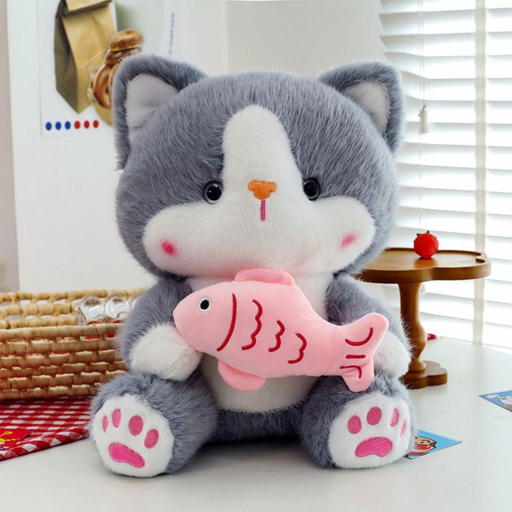 Stuffed Doll Cat Plush Toy Sitting Position Black Gray Kitty Dolls  Kids Birthday Christmas