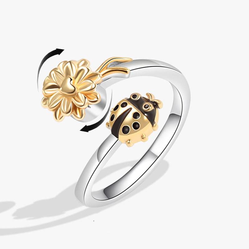 Cute Rabbit Animal Adjustable Open Rings For Women Crystal Anxiety Relief Spinning Rotate Freely Ring Jewelry Accessories