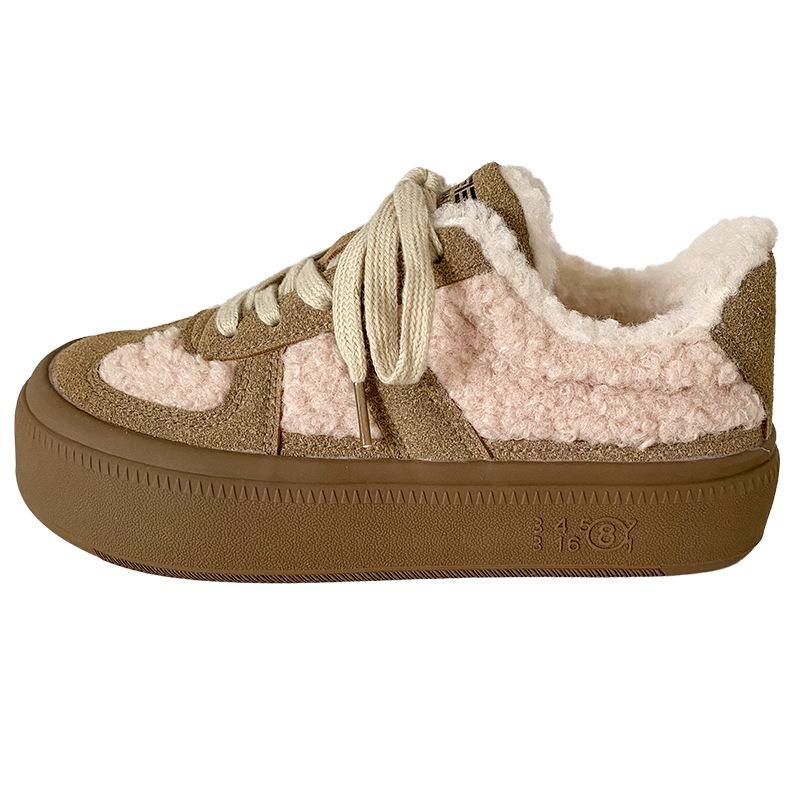 

LZ6030 латексная стелька из овечьей шерсти на толстой подошве немецкие тренировочные туфли для женщин с большой головой зимние теплые 2024 белые туфли хлопковые туфли 35 хаки