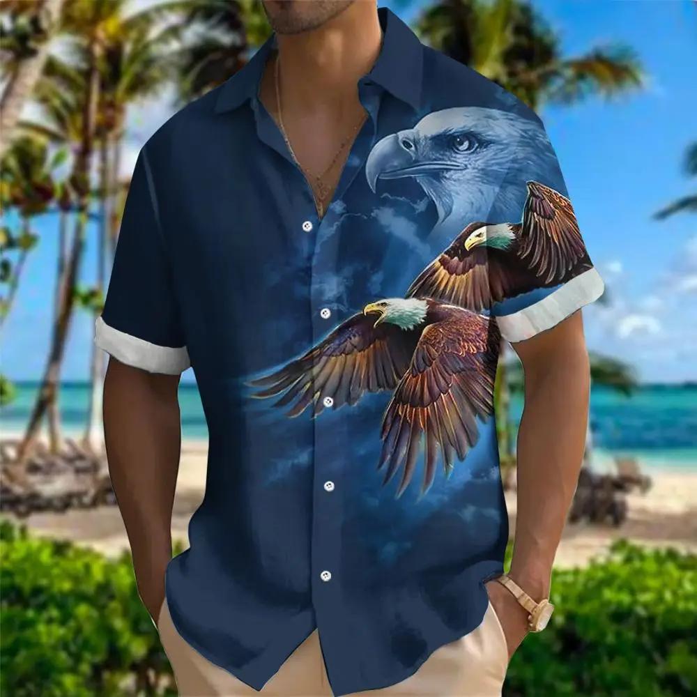 Hawaiian Men's Shirt Animal Print Summer New And Women's Lion Pattern Short Sleeve Loose Large Breathable Top