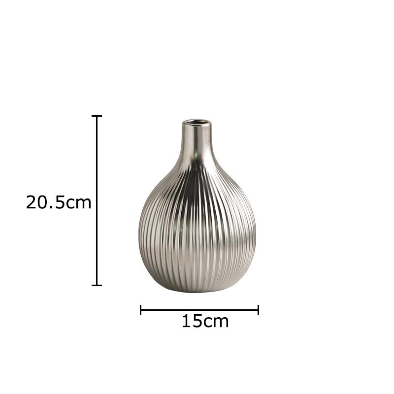 

Matte Silver Striped Ceramic Vase Plant Pot Table Decoration Flowers Arrangement Artificial Flower Vases Room Aesthetic Decor