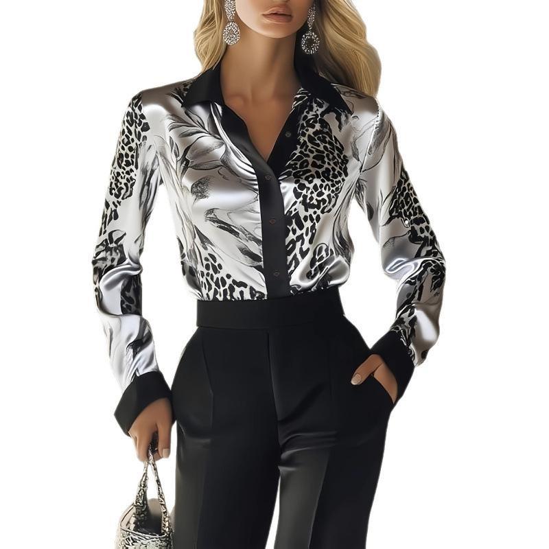 Spot 2026 Populaire Automne Nouveau Chemisier à Manches Longues en Satin Imprimé pour Femmes