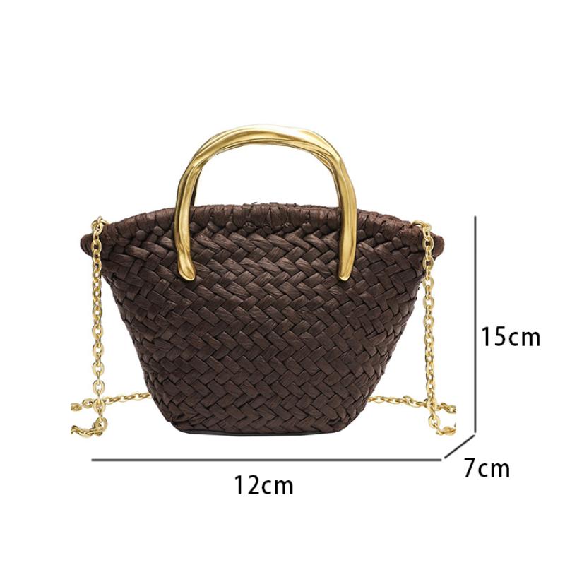 

Luxury Raffia Woven Evening Bag Retro Straw Weaving Crossbody Bag Fashion Basket With Handle Chain Magnetic Buckle Design Bag