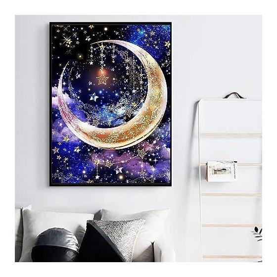 2 Pieces Diamond Art Kit 5D Diamond Painting Moon Handmade Painting Craft Kit Full Paste Type DIY Beginner Adult Children 30x40cm