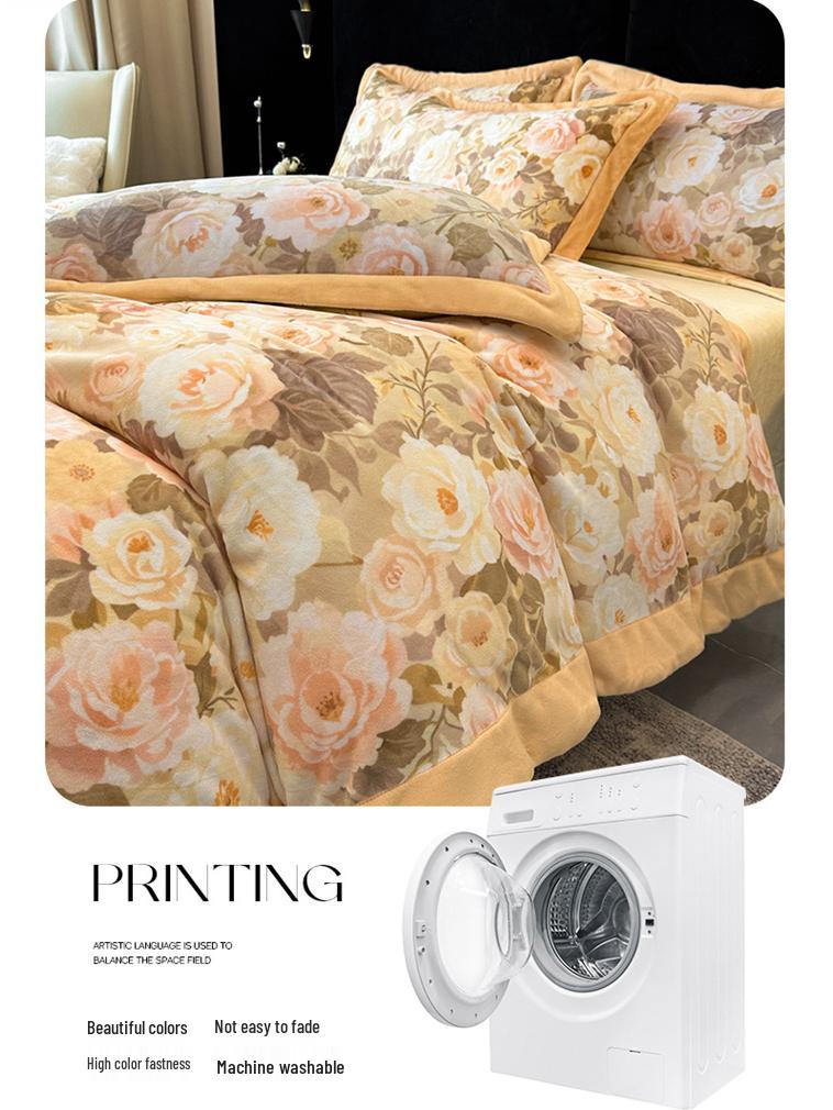 Cozy Winter Milk Velvet 4-Piece Fleece Bedding Set: Double-Sided Printed Duvet Cover