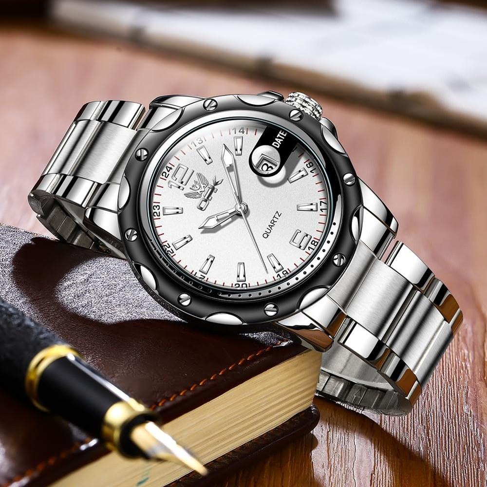 OPK Men's Quartz Wristwatch Date Waterproof Luminous Stylish Classic Stainless Steel Business School Company White
