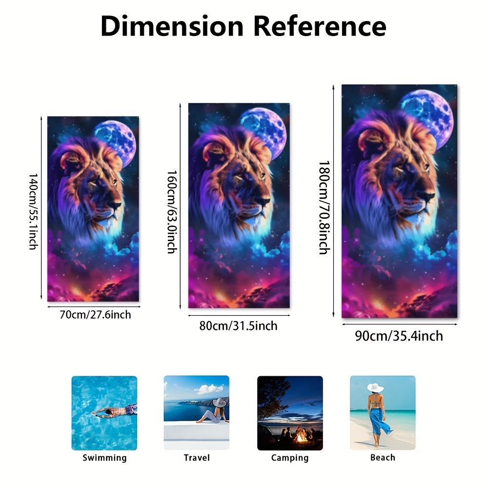 Fashion Cool Colorful Lion Print Sand Resistant Beach Towel, Vacation Beach Accessories, Quick Drying Super Fiber Beach Blanket