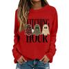 Women's Casual Halloween Print Long Sleeve Crewneck Top for Fall Party and Everyday Wear