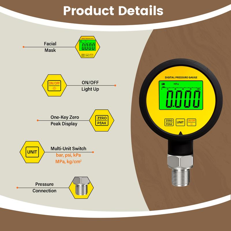 Moray ME260P LCD Rubber Protector Waterproof FS Stainless Steel Gas Differential Manometer Calibrator Digital Pressure Gauge