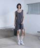 Bunteu Henley Neck Tie Mini Dress (Charcoal)