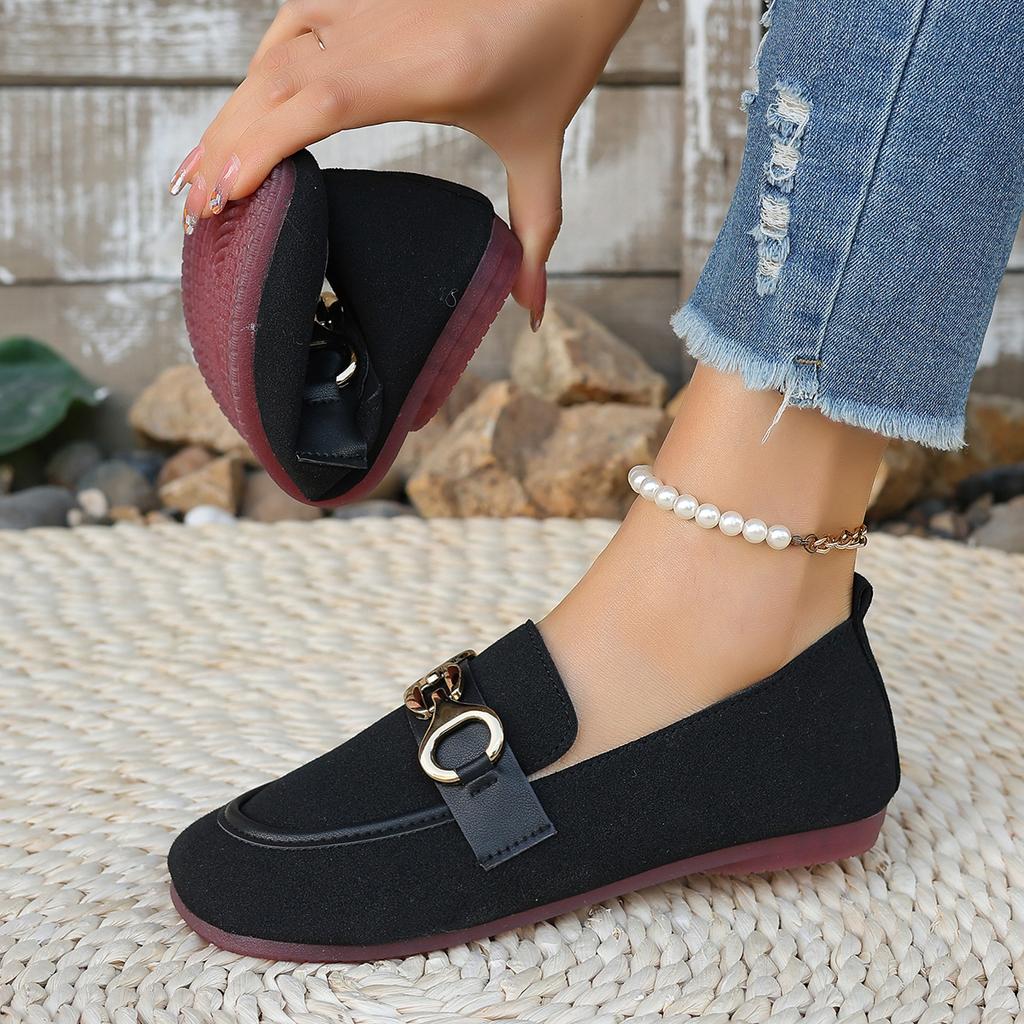 Women Flats Spring Fashion Flat Shoes Women High Quality Metal Slip on Loafers Ladies Flats Big Size Comfortable Sneakers Women