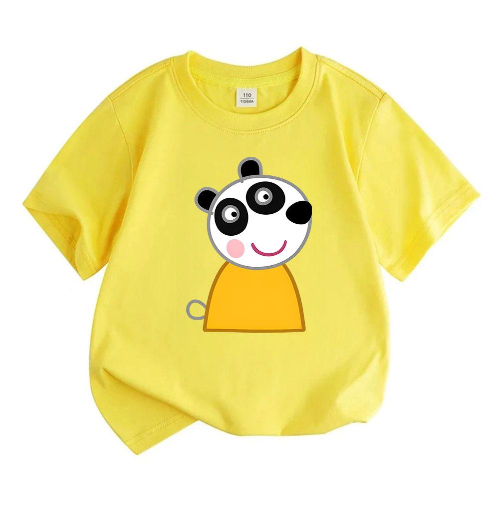 Kids Boys Girls Crew Neck Short Sleeve 100% Cotton T-Shirt Cute Cartoon Panda Printed Casual Soft Breathable Lightweight Pullover Tee for Daily Home O