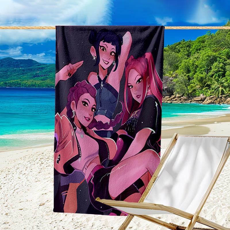 1pc KPop Demon Hunters6 Beach Towel, Beach and Seaside Swimming Pool Equipment, Fashion Pattern, Rectangular, Travel Essentials