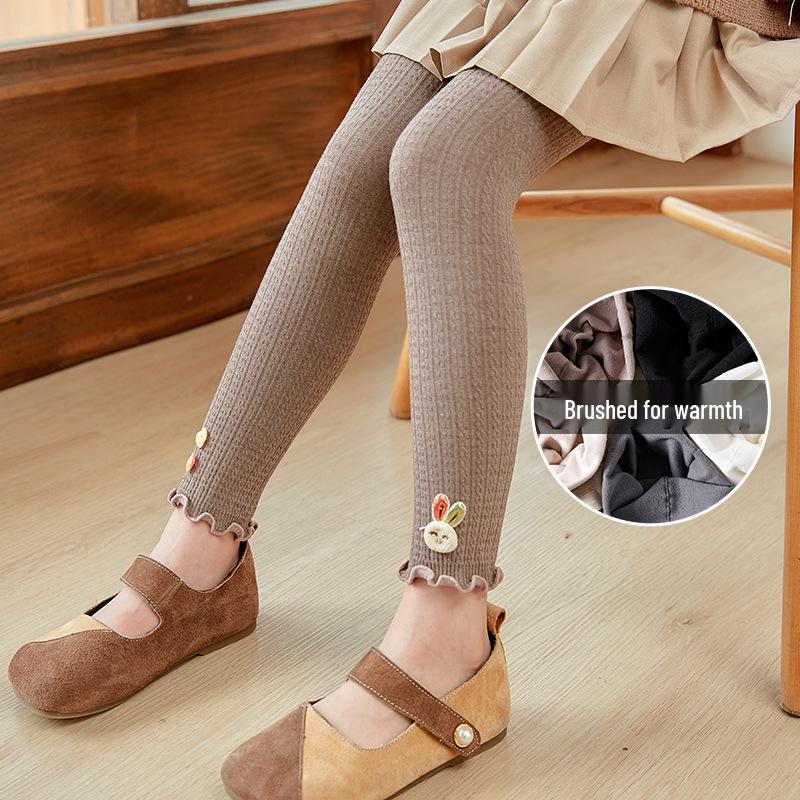 

Girls Fleece-Lined Cable Knit Leggings with Lace Trim for Autumn & Winter M 3-5 years