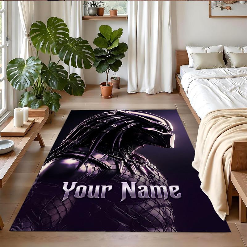 Tapis en Velours Cristal Texte Nom Personnalisé, Tapis de Sol Doux Antidérapant Décoration de MaisonPredator