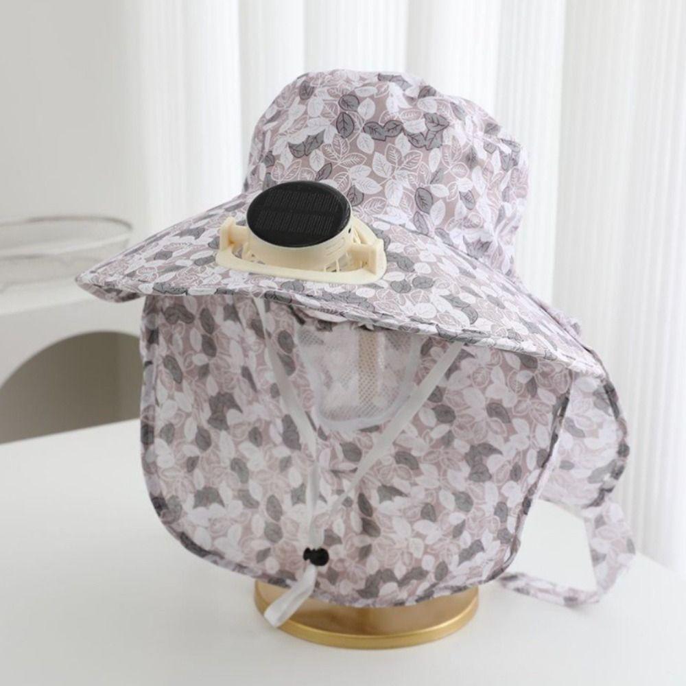 Anti-UV Solar Fan Cap USB Charging 300MA Current Sun Cap Floral Design Breathable Cooling Fan Hat Outdoor Activities