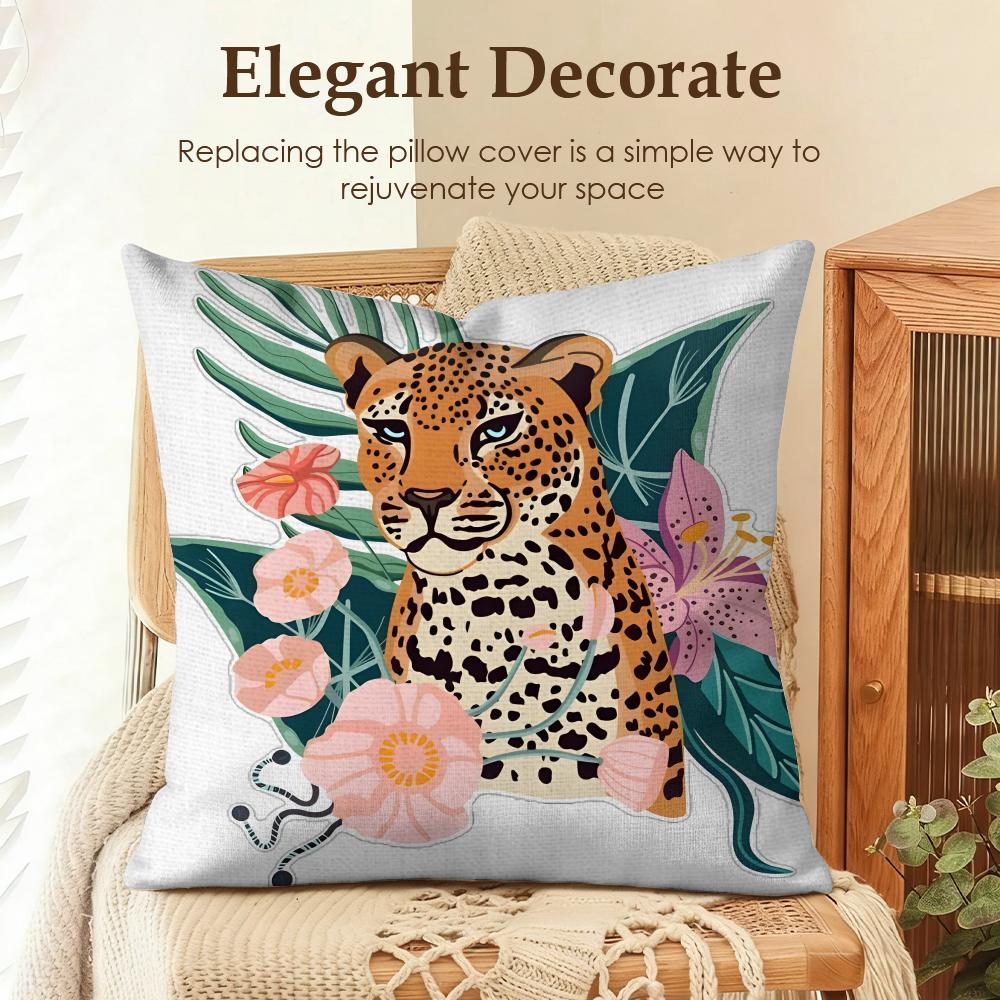 Summer Style Leopard Cushion Cover Natural Linen Organic Fabric DoubleSided Printing Sofa Home Decor Gift Pillow Case