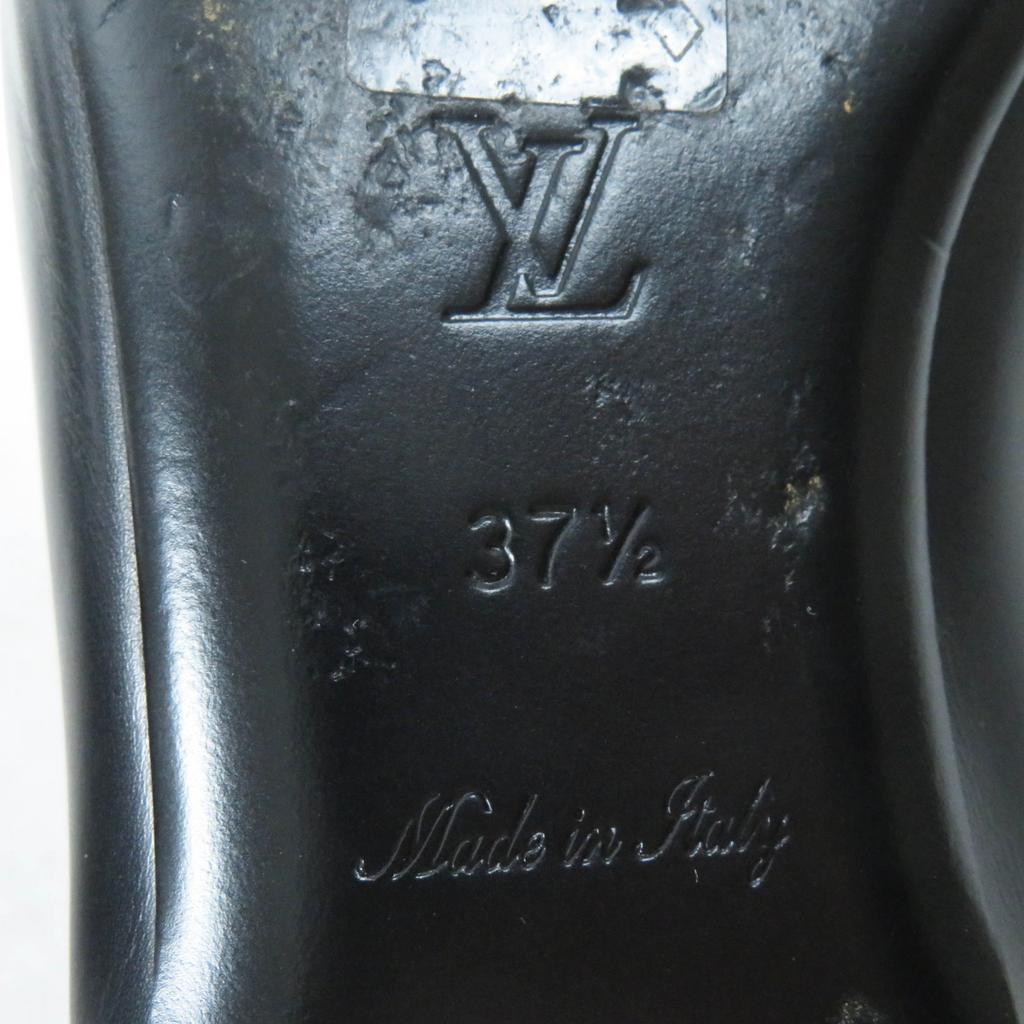 LOUIS VUITTON loafers Square toe with LV Metal logo black leather Women 37.5 Used
