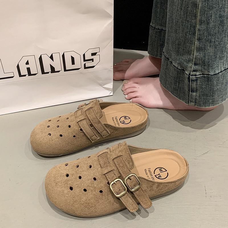 Summer flat-bottomed casual bag head hole shoes breathable half slippers women's shoes simple and versatile and comfortable one-pedal beach drag