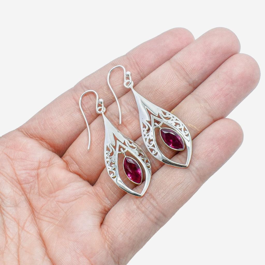 925 Sterling Silver Drop Earrings, Lab Grown Ruby Earrings, Gift for mother