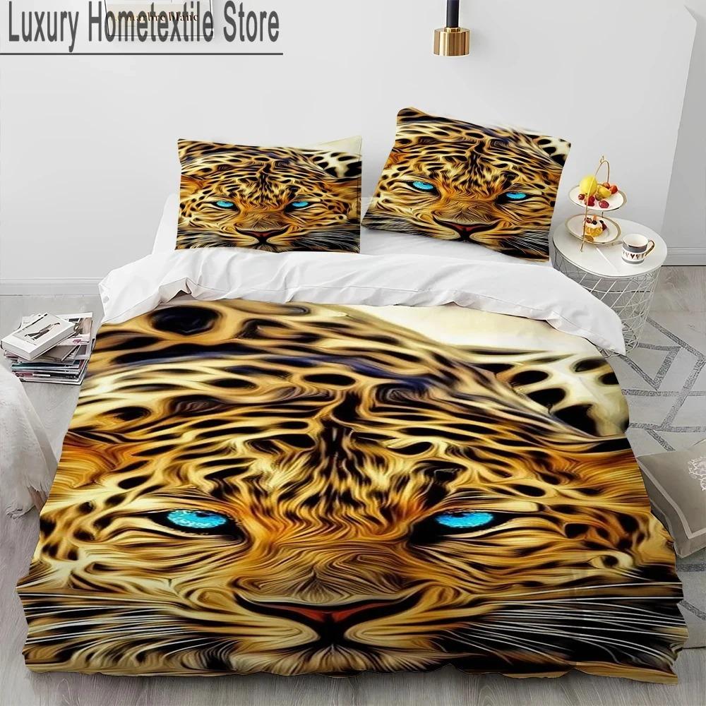 3D Tiger Leopard Wolf Animal Luxury Comforter Bedding Set,Duvet Cover Bed Set Quilt Cover Pillowcase,King Queen Size Bedding Set