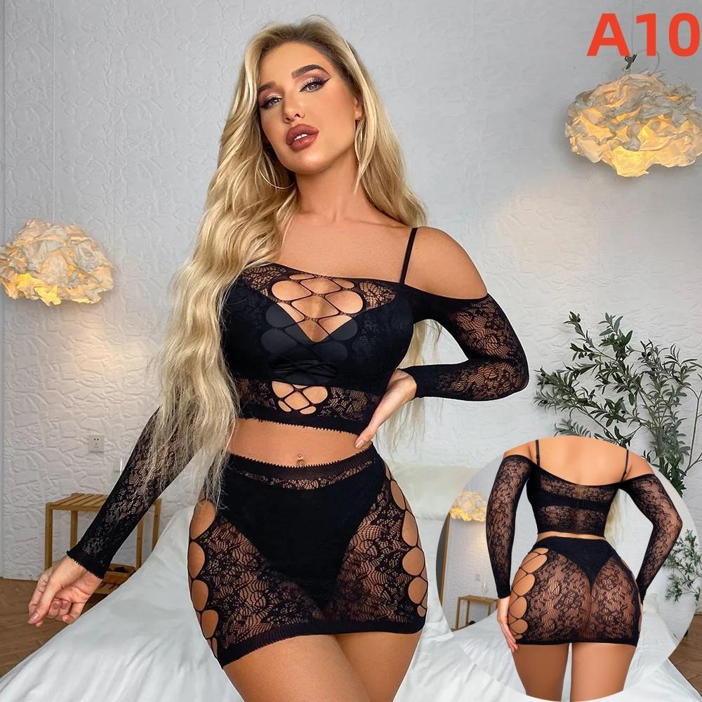 Womens Hot Sexy Fishnet Lingerie Mesh Mini Dress Crotchless Bodystockings Bodysuit Tights Sexy Dress Costume Outfits Lace Lingerie