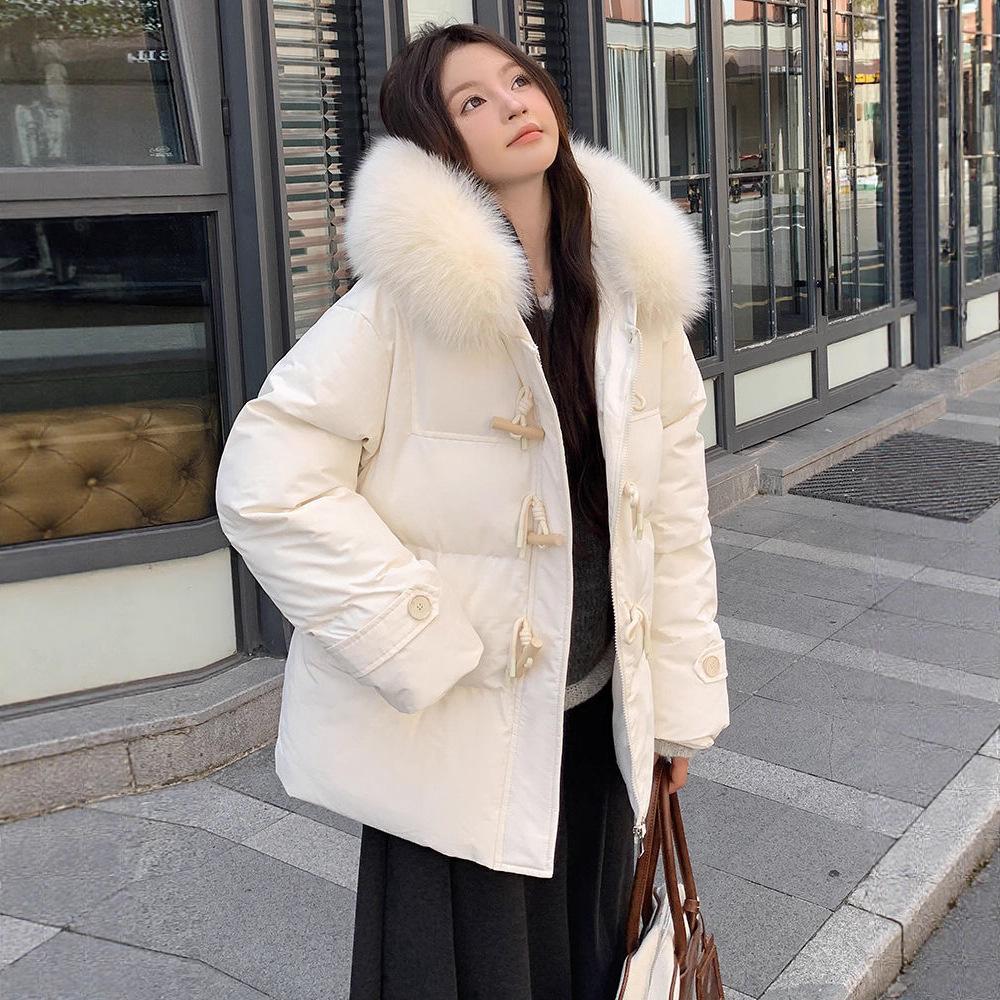 Mittel und Lang Neue Winter Verdickte Koreanische Version Locker Großer Pelzkragen Wattierte Jacke Damen