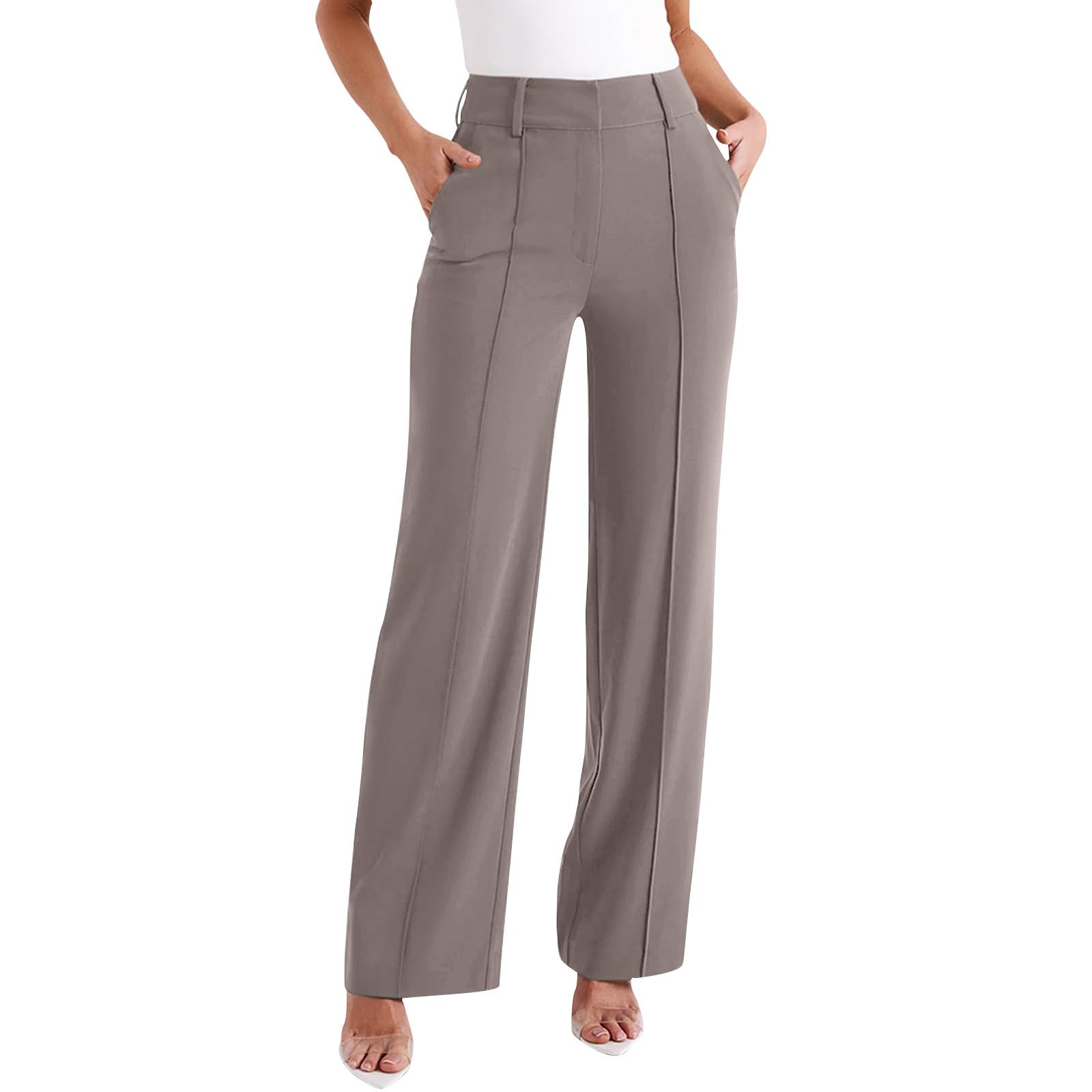 

Женские льняные брюки с широкими штанинами, эластичные брюки-палаццо с высокой талией, повседневная свободная одежда для пляжного отдыха с карманами L хаки