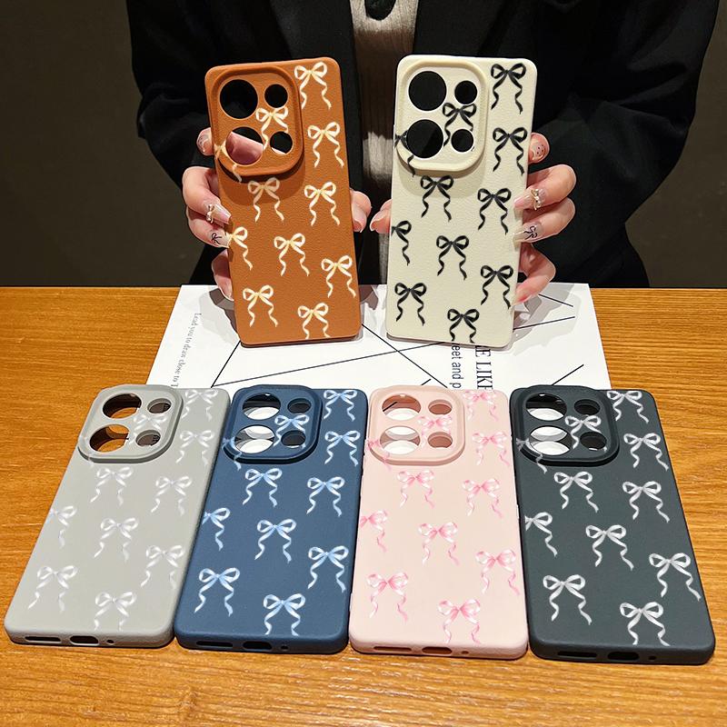 Bowknot Pattern TPU Soft Phone Case For Xiaomi 13T Pro Poco X7 X6 M6 Pro Redmi Note 14 13 Pro 12 11 Leather Texture Slim Shockproof Matte Back Cover