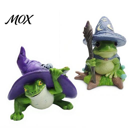 Detailed Star Moon Spider Figure Witch Frog Ornaments, Resin Magic Wizard Figurine, Micro-landscape Miniature Decorative Halloween Room Accent Statue