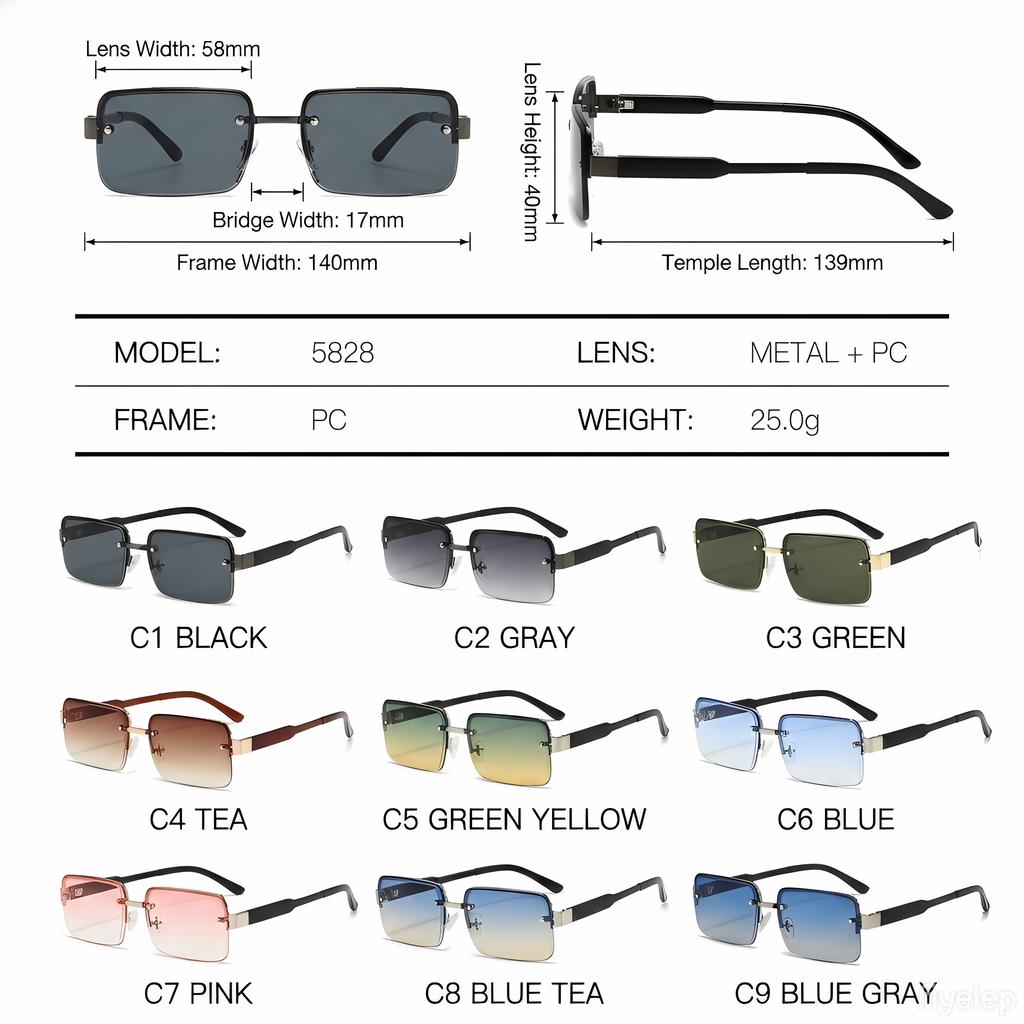 Korean Fashion Aviator Sunglasses For Men And Women Metal Small Square Frame Gradient Lens Shades Glasses Outdoor UV Resistance