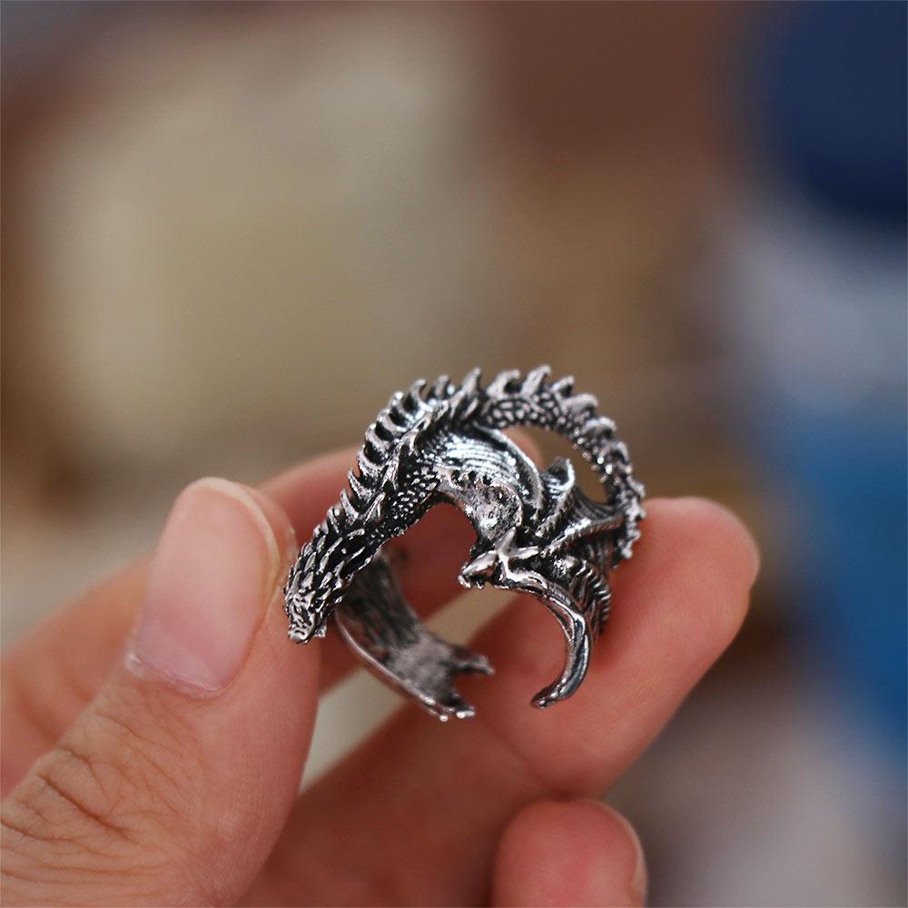 Adjustable Dragon Rings Opening Black Dragon Rings Fashion Pterosaur Wings Ring For Men