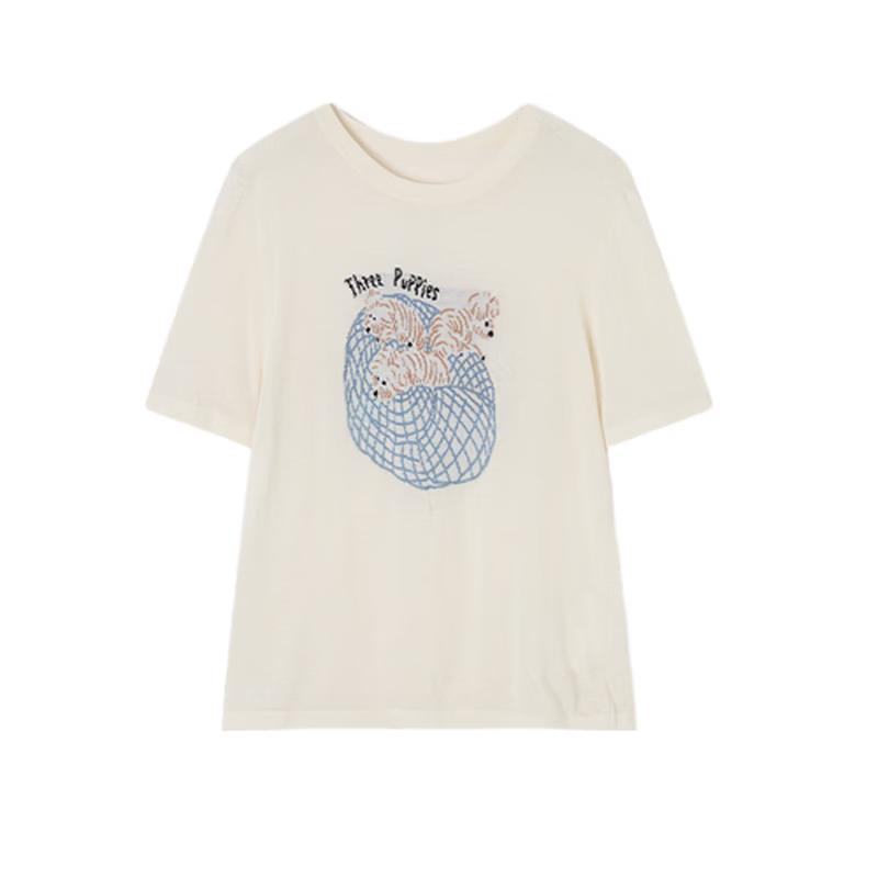 

Women s Round Neck Puppy Knit Short Sleeve T-Shirt M
