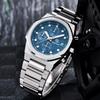 Benyar Multifunctional Men's Quartz Watch Stainless Steel Strap Alloy Case Chronometer 30M Waterproof Luminous Wristwatch