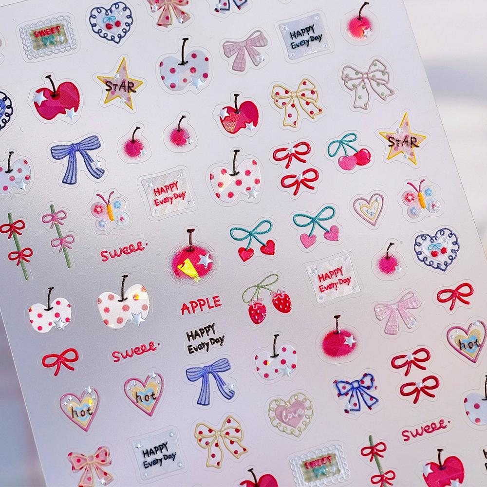 Fruit 5D Nail Art Sticker Apple Strawberry Cherry Love Hearts Bowknot Stars Cartoon Butterfly Manicure Decal DIY