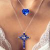 Women Two Layer Cross Heart Full Rhinestones Pendant Necklace Chain Jewelry Gift