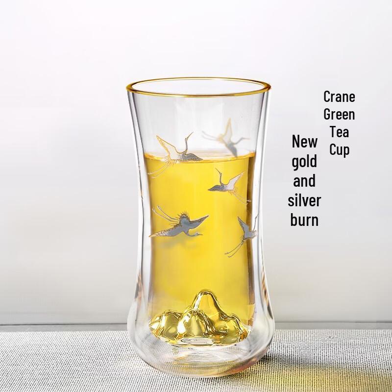 

Ge Bei Tang Crane Gold-Traced Double-Wall Glass Tea Cup