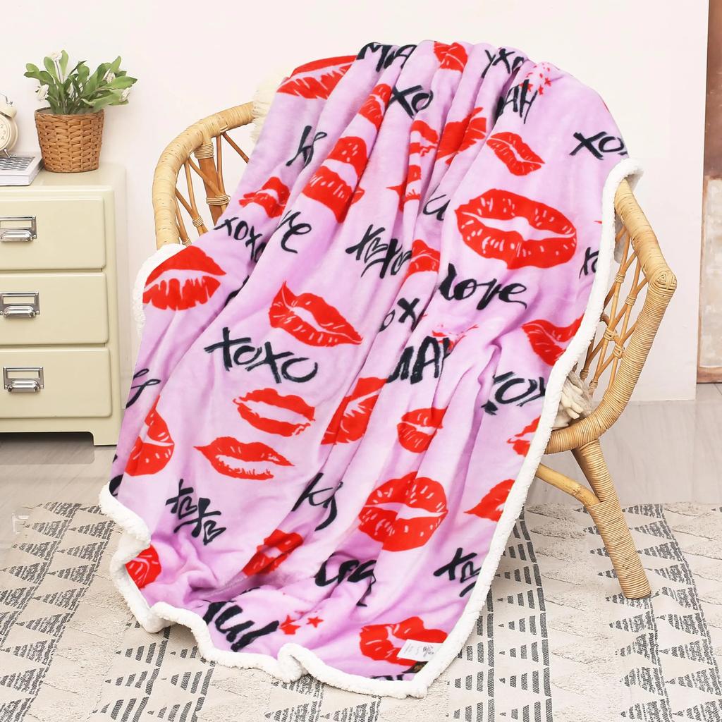 Valentines Day Blanket Kiss Me Red Lips Blanket Festival Birthday Gifts for Women Girlfriend Wife Flannel Love Throw Blankets