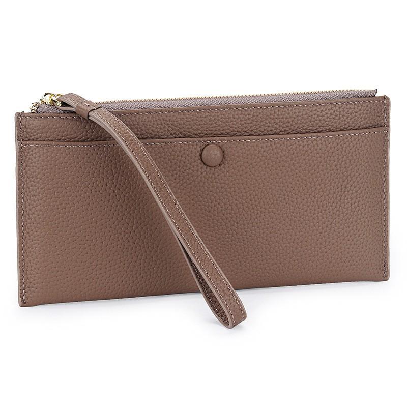 Long Women's Handheld Wallet With Cowhide Multi-function Zipper Large Capacity Wrist Mobile Phone Bag